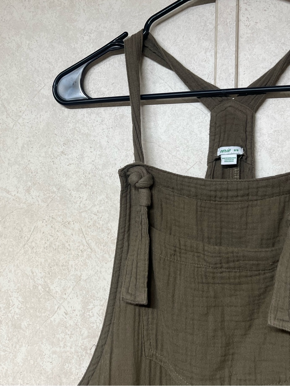 Aerie washed olive lightweight rolled leg overalls gauzy cotton boho hippie - Picture 9 of 15